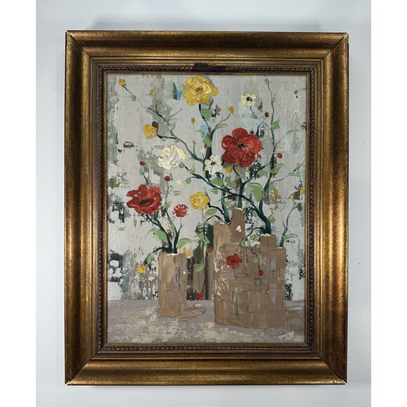 Colorful Floral Still Life Abstract Expressionist Style 19”x15” Framed Modernist - Picture 1 of 7